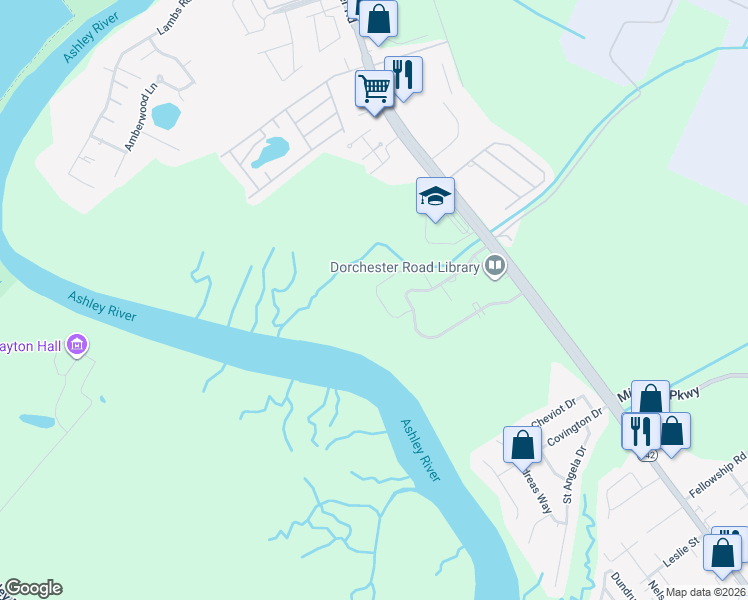 map of restaurants, bars, coffee shops, grocery stores, and more near 6467 North Palm View Circle in North Charleston