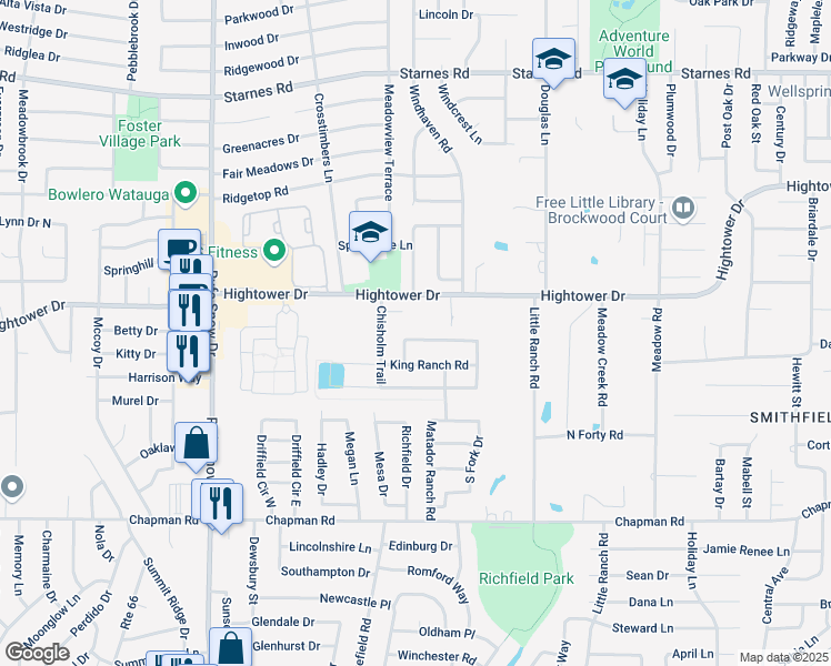 map of restaurants, bars, coffee shops, grocery stores, and more near 7017 Goodnight Ranch Road in North Richland Hills