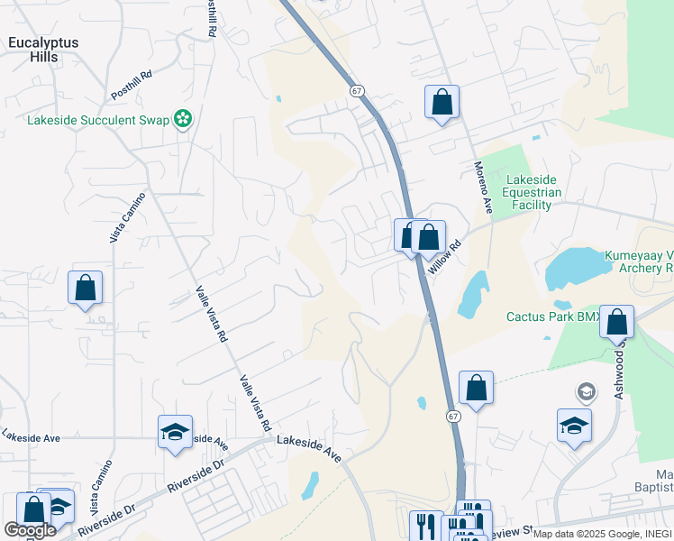 map of restaurants, bars, coffee shops, grocery stores, and more near 10906 Serena Lane in Lakeside
