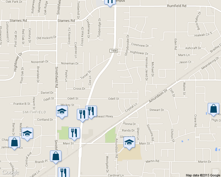 map of restaurants, bars, coffee shops, grocery stores, and more near 7005 Stephanie Court in North Richland Hills