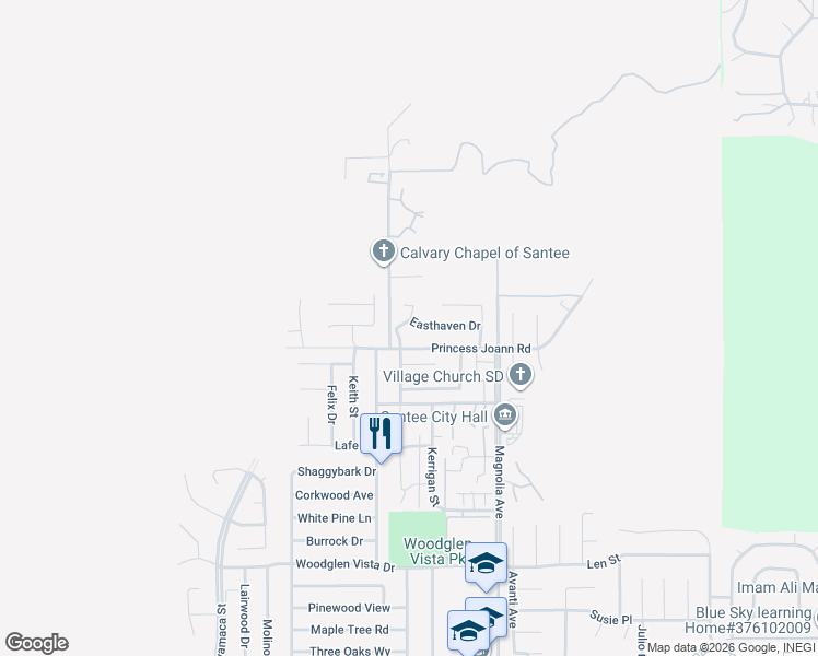 map of restaurants, bars, coffee shops, grocery stores, and more near 10915 Cabo Court in Santee