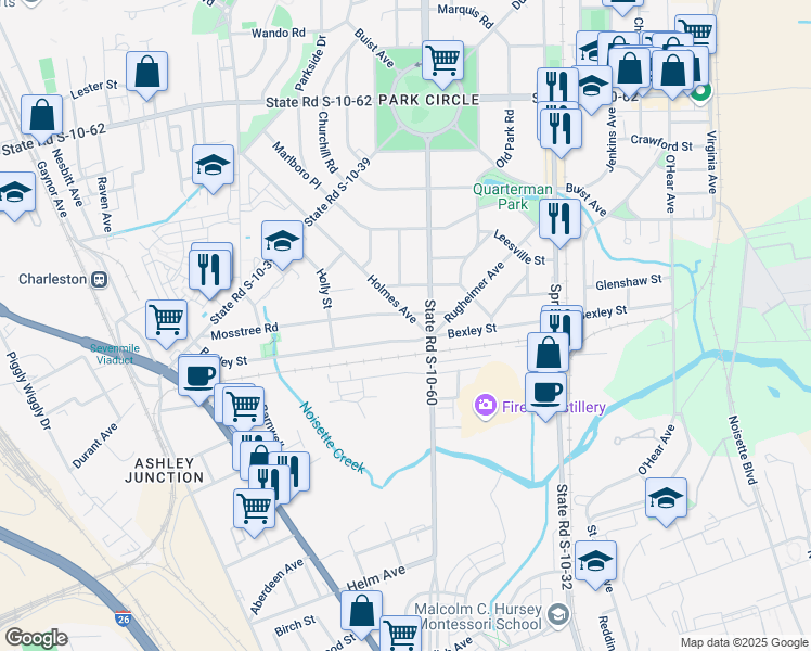 map of restaurants, bars, coffee shops, grocery stores, and more near 4331 Holmes Avenue in North Charleston