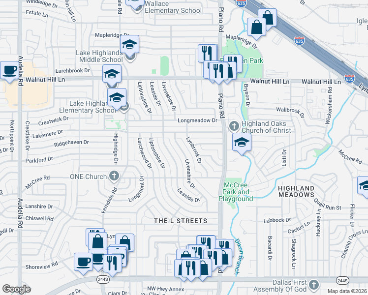 map of restaurants, bars, coffee shops, grocery stores, and more near in Dallas
