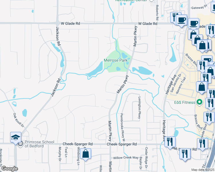map of restaurants, bars, coffee shops, grocery stores, and more near 4305 Eaton Circle in Colleyville