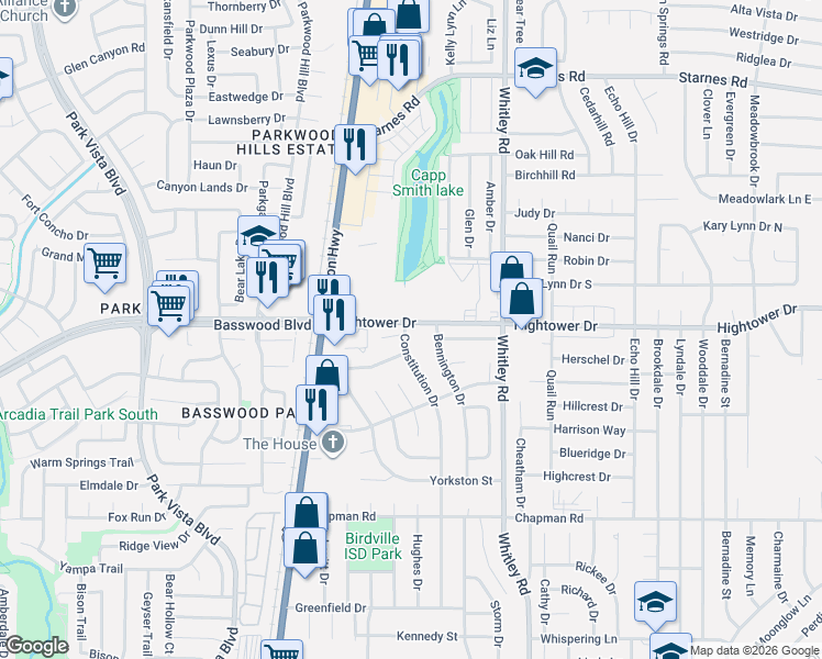 map of restaurants, bars, coffee shops, grocery stores, and more near 7048 Constitution Drive in Watauga