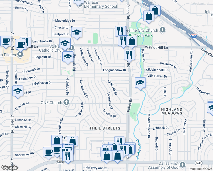 map of restaurants, bars, coffee shops, grocery stores, and more near in Dallas
