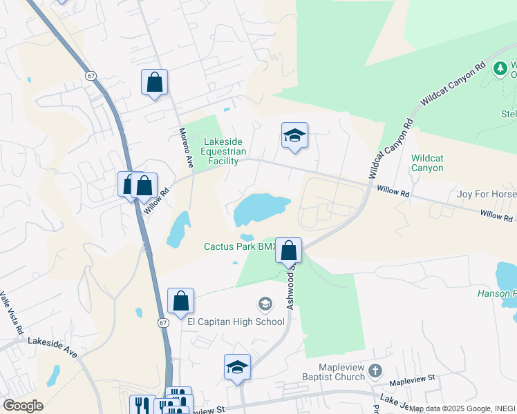 map of restaurants, bars, coffee shops, grocery stores, and more near 10801 Dollar Court in Lakeside