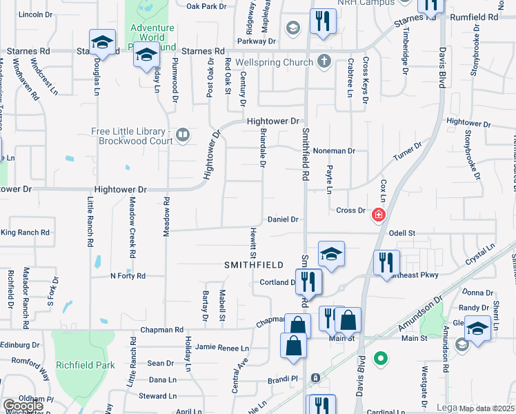 map of restaurants, bars, coffee shops, grocery stores, and more near 6917 Briardale Drive in North Richland Hills