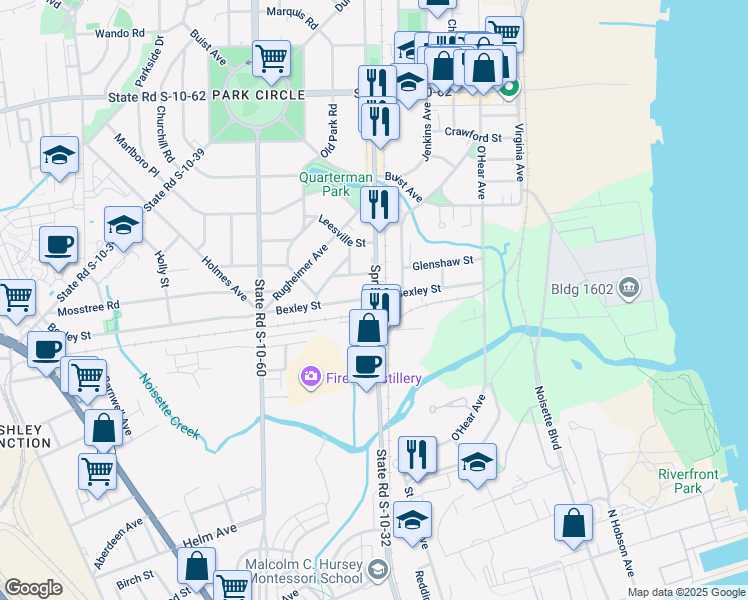 map of restaurants, bars, coffee shops, grocery stores, and more near 4311 Spruill Avenue in North Charleston