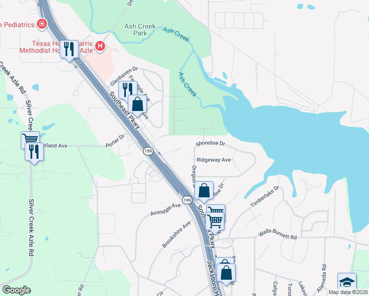 map of restaurants, bars, coffee shops, grocery stores, and more near 133 Redbird Lane in Azle