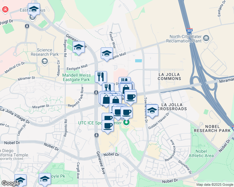 map of restaurants, bars, coffee shops, grocery stores, and more near 4370 La Jolla Village Drive in San Diego