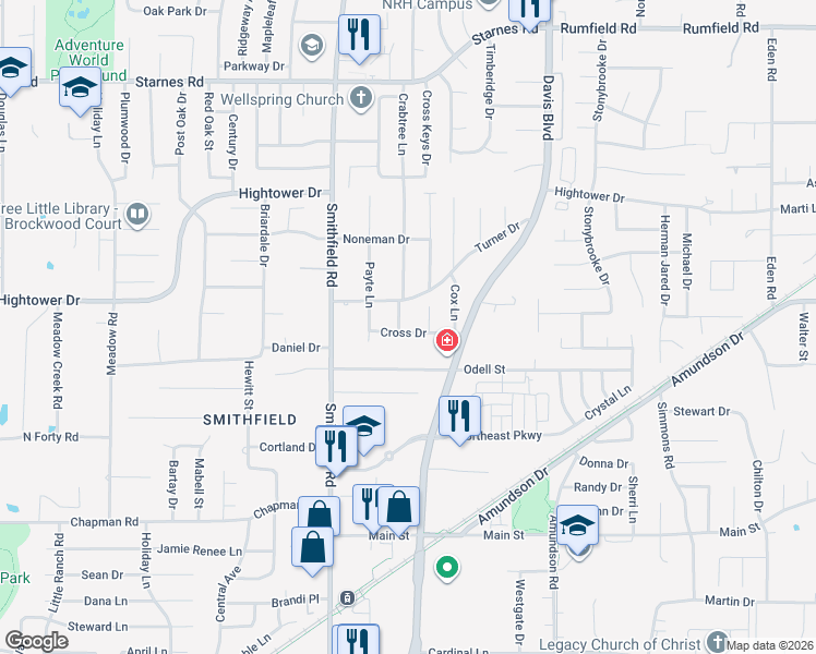 map of restaurants, bars, coffee shops, grocery stores, and more near 6950 Crabtree Lane in Fort Worth