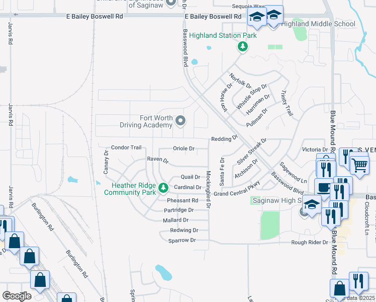 map of restaurants, bars, coffee shops, grocery stores, and more near 1013 Swan Circle in Saginaw