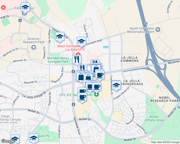 map of restaurants, bars, coffee shops, grocery stores, and more near 4370 La Jolla Village Drive in San Diego