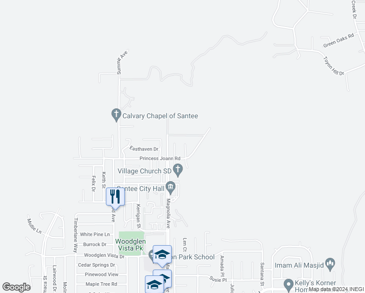 map of restaurants, bars, coffee shops, grocery stores, and more near 10822 Sima Court in Santee