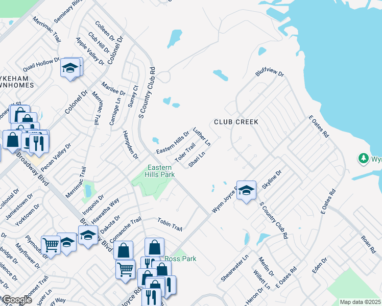 map of restaurants, bars, coffee shops, grocery stores, and more near 1922 Toler Trail in Garland