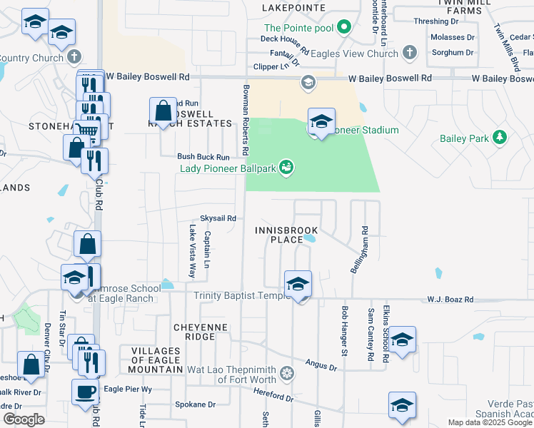 map of restaurants, bars, coffee shops, grocery stores, and more near 6156 Lochmoor Drive in Fort Worth