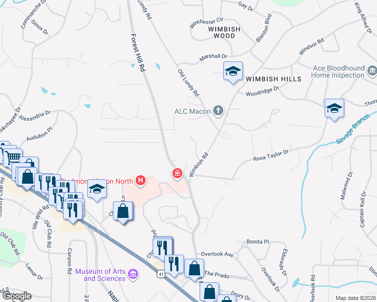 map of restaurants, bars, coffee shops, grocery stores, and more near 524 High Point North Road in Macon