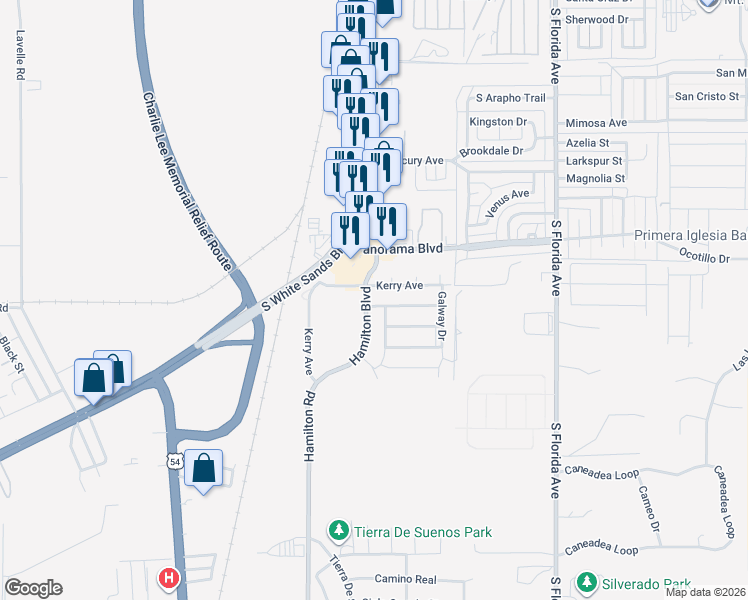 map of restaurants, bars, coffee shops, grocery stores, and more near 203 Ascot Parade in Alamogordo