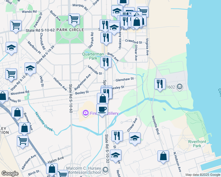 map of restaurants, bars, coffee shops, grocery stores, and more near 4311 Spruill Avenue in North Charleston