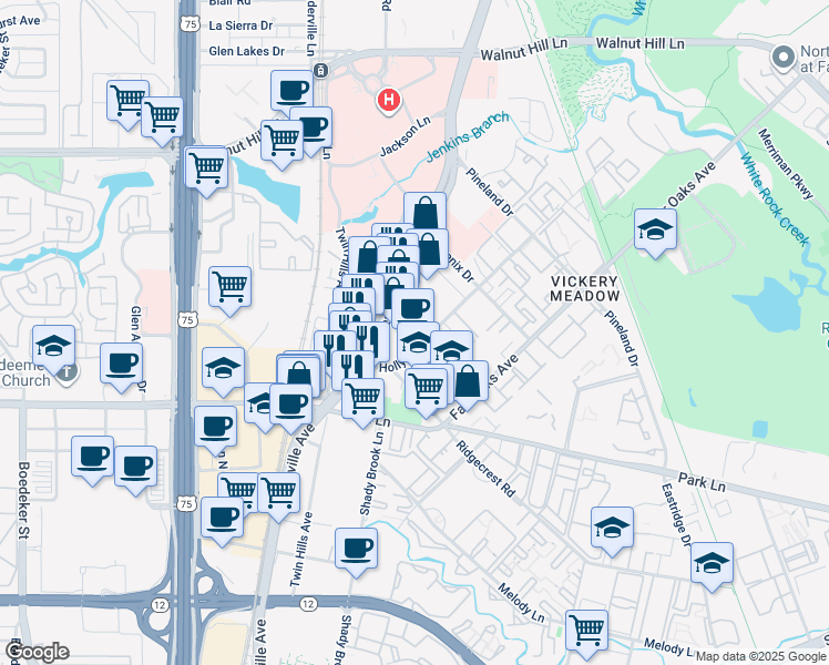 map of restaurants, bars, coffee shops, grocery stores, and more near 7038 Greenville Avenue in Dallas