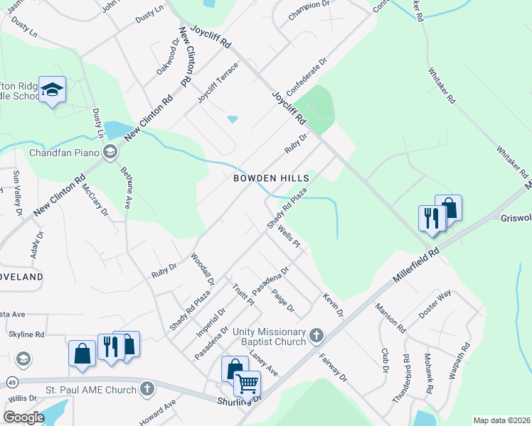 map of restaurants, bars, coffee shops, grocery stores, and more near 164 Joe Lynn Drive in Macon