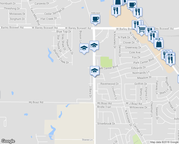 map of restaurants, bars, coffee shops, grocery stores, and more near 8517 3 Bars Drive in Fort Worth