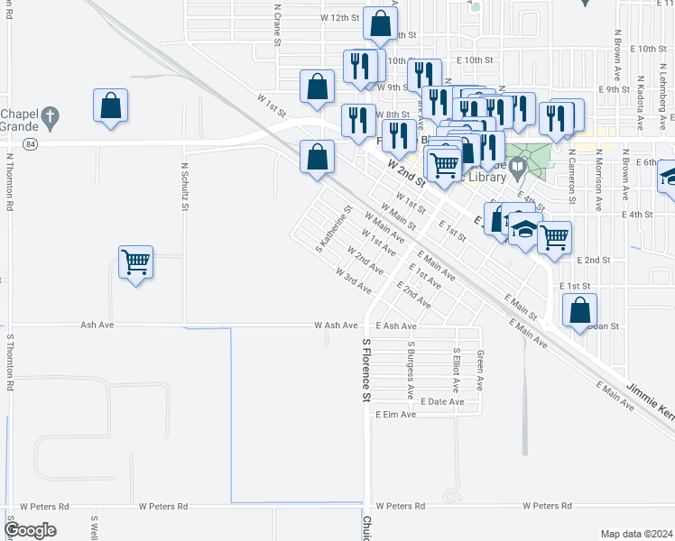 map of restaurants, bars, coffee shops, grocery stores, and more near 310 West 3rd Avenue in Casa Grande