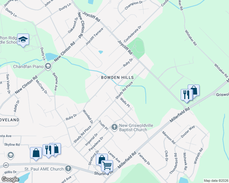 map of restaurants, bars, coffee shops, grocery stores, and more near 164 Joe Lynn Drive in Macon