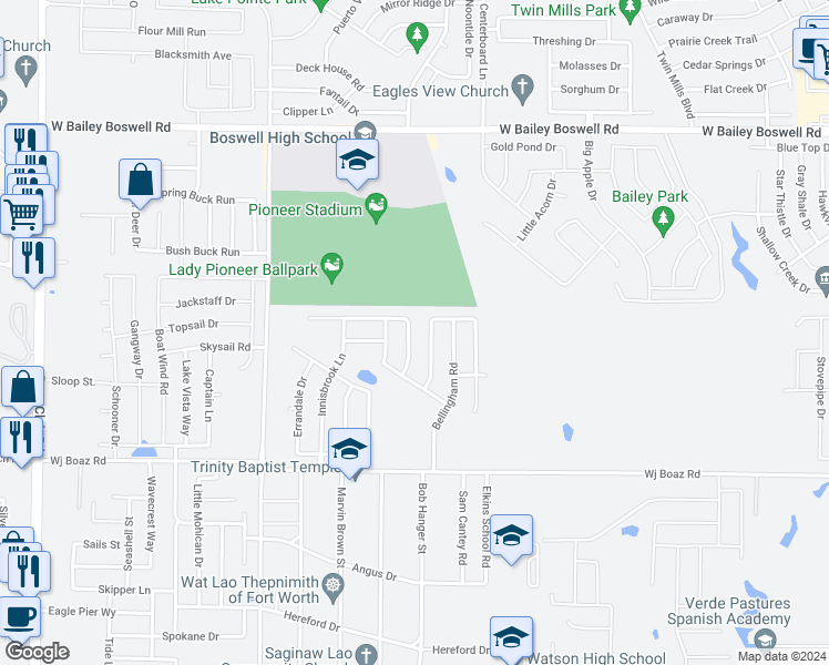 map of restaurants, bars, coffee shops, grocery stores, and more near 5940 Dunnlevy Drive in Fort Worth