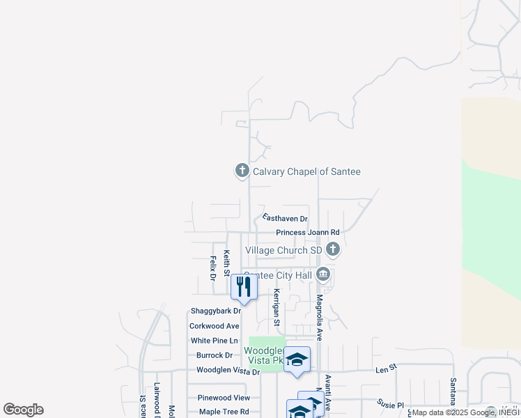 map of restaurants, bars, coffee shops, grocery stores, and more near 10976 Cabo Court in Santee