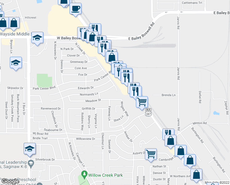 map of restaurants, bars, coffee shops, grocery stores, and more near 1005 Georgian Road East in Saginaw