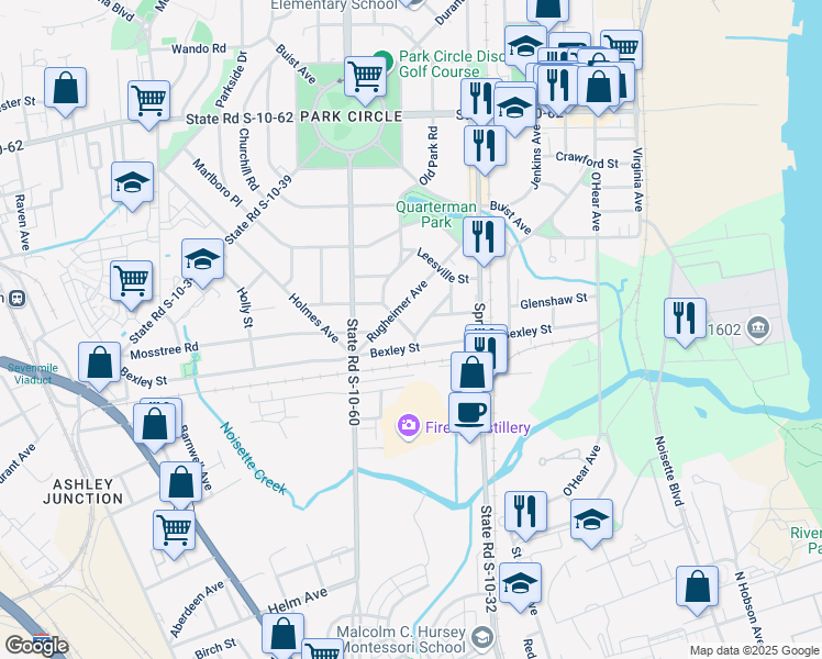 map of restaurants, bars, coffee shops, grocery stores, and more near 4322 Old Park Road in North Charleston
