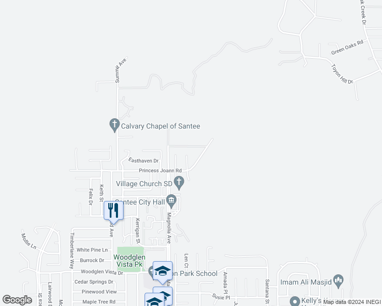 map of restaurants, bars, coffee shops, grocery stores, and more near 10835 Sima Court in Santee