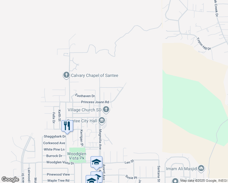 map of restaurants, bars, coffee shops, grocery stores, and more near 10835 Sima Court in Santee