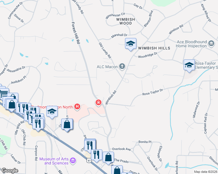 map of restaurants, bars, coffee shops, grocery stores, and more near 514 High Point North Road in Macon