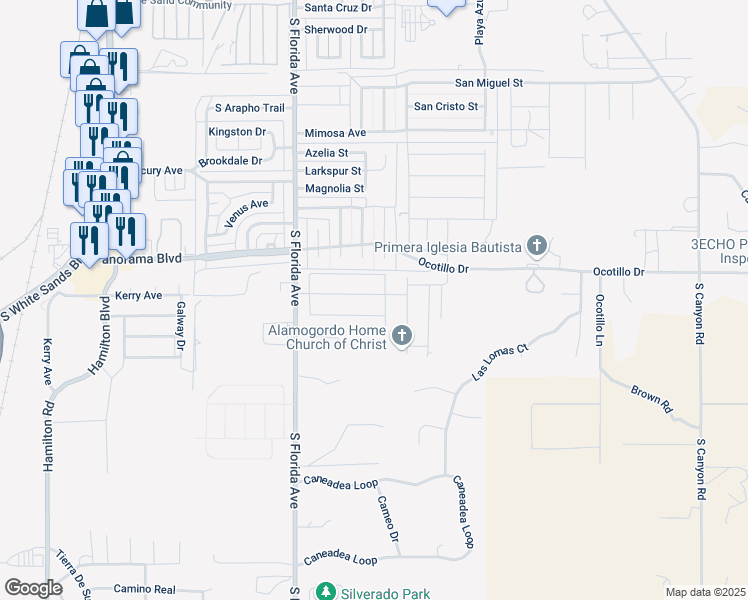 map of restaurants, bars, coffee shops, grocery stores, and more near 952 Hermoso El Sol in Alamogordo