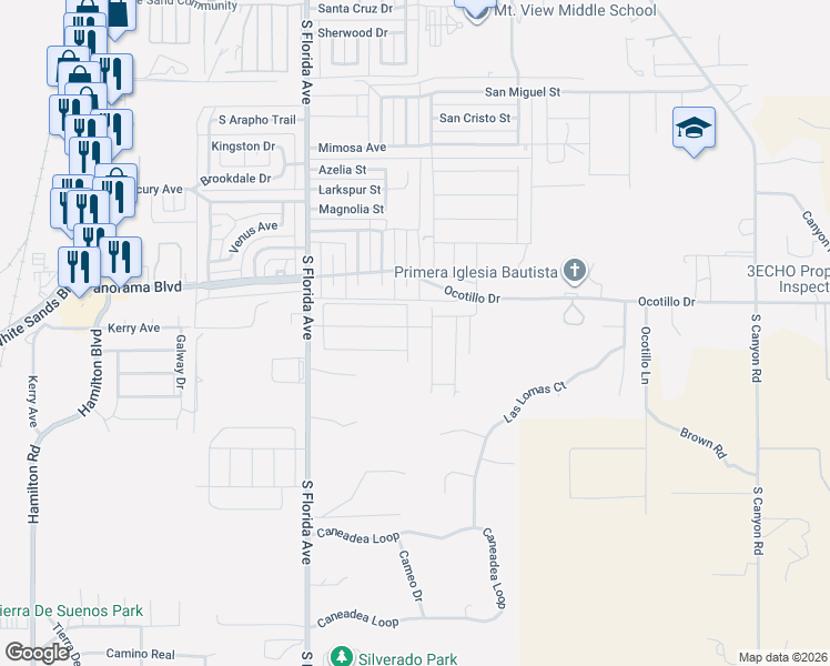 map of restaurants, bars, coffee shops, grocery stores, and more near 1471 Tierra Royos in Alamogordo