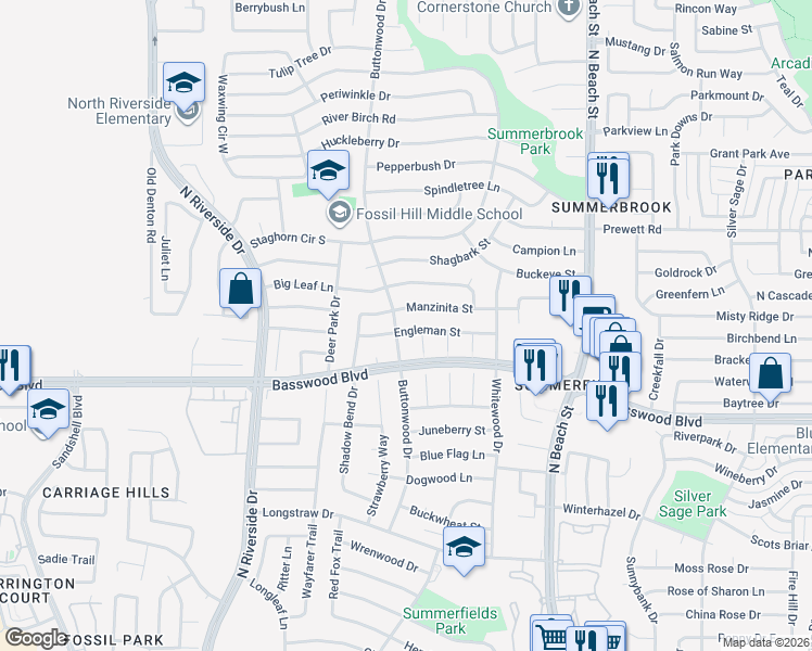map of restaurants, bars, coffee shops, grocery stores, and more near 4005 Engleman Street in Fort Worth