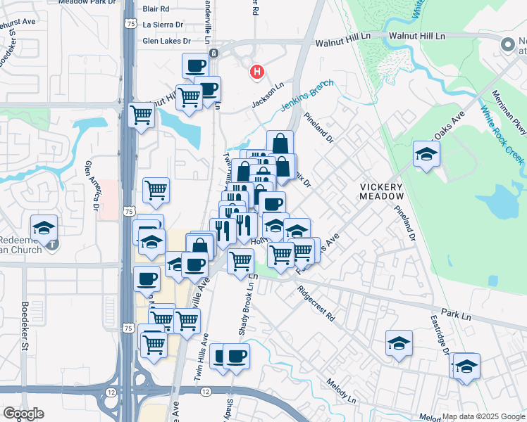 map of restaurants, bars, coffee shops, grocery stores, and more near 7050 Greenville Avenue in Dallas