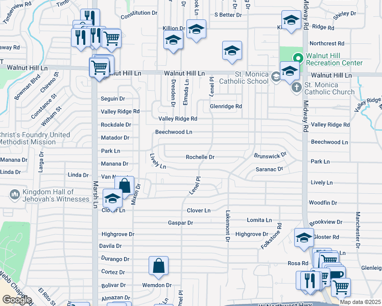 map of restaurants, bars, coffee shops, grocery stores, and more near 3969 Lively Lane in Dallas