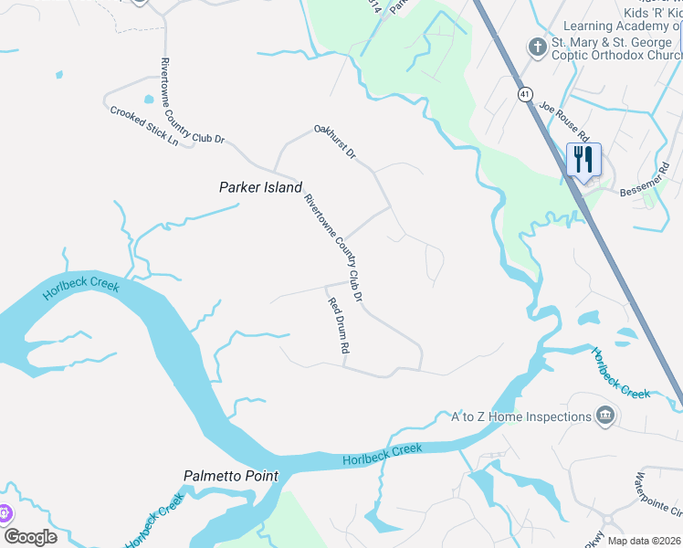 map of restaurants, bars, coffee shops, grocery stores, and more near 1572 Rivertowne Country Club Drive in Mount Pleasant
