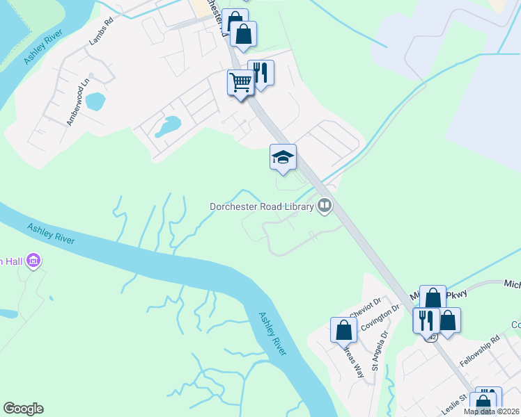 map of restaurants, bars, coffee shops, grocery stores, and more near 4602 Palm View Circle in North Charleston