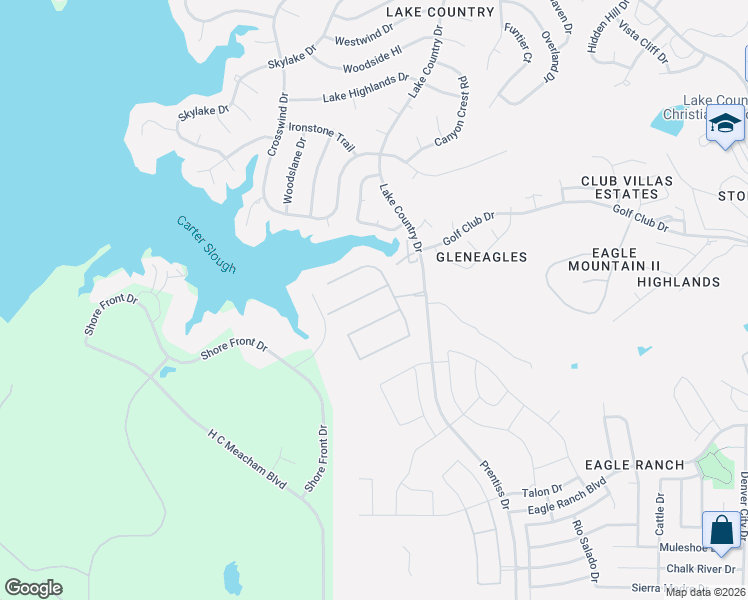 map of restaurants, bars, coffee shops, grocery stores, and more near 8501 Waterfront Court in Fort Worth