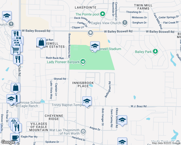 map of restaurants, bars, coffee shops, grocery stores, and more near 6004 Dunnlevy Drive in Fort Worth