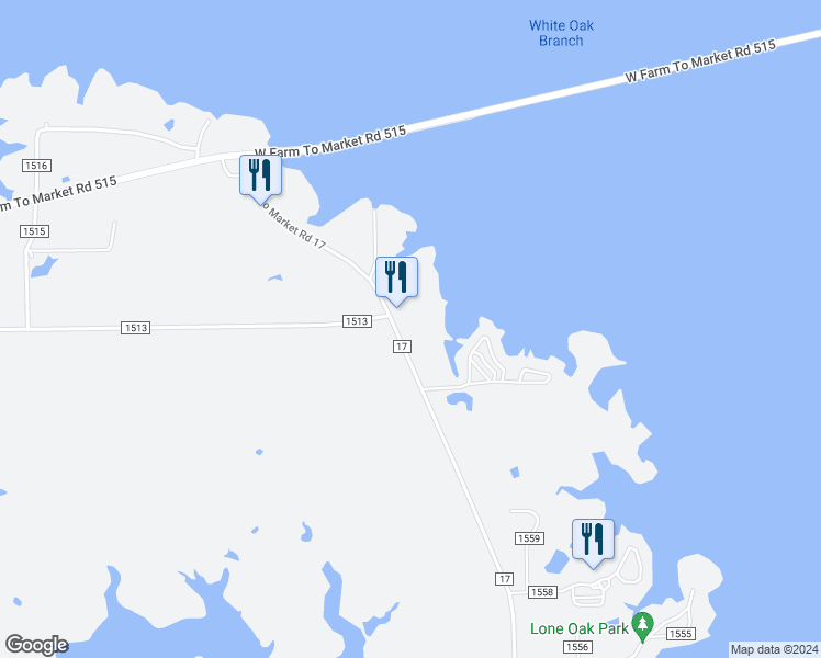 map of restaurants, bars, coffee shops, grocery stores, and more near 5004 Farm to Market Road 17 in Alba