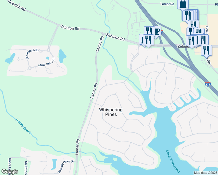 map of restaurants, bars, coffee shops, grocery stores, and more near 1276 Greentree Parkway in Macon