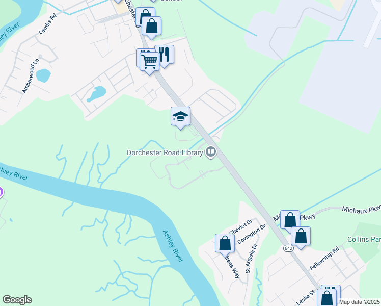 map of restaurants, bars, coffee shops, grocery stores, and more near 4591 Great Oak Drive in North Charleston