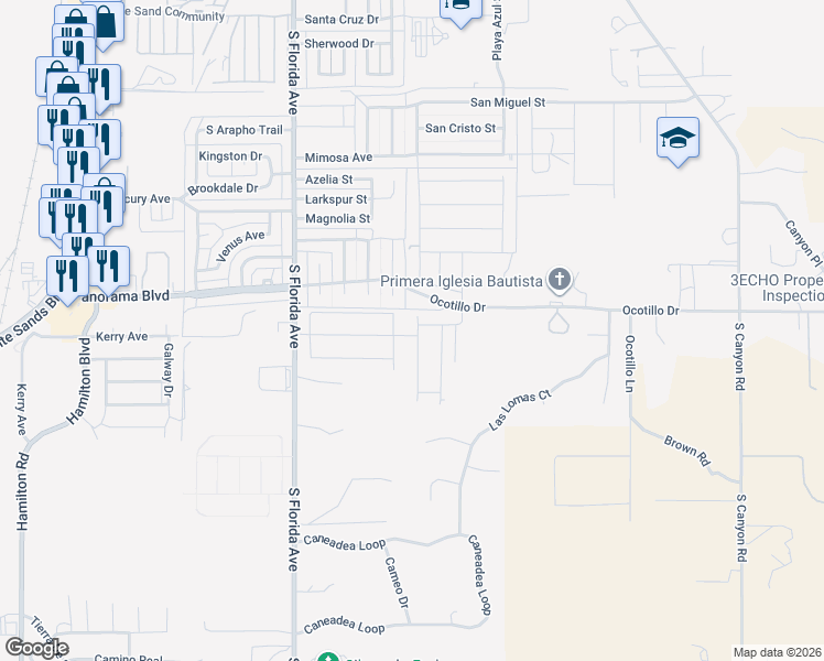 map of restaurants, bars, coffee shops, grocery stores, and more near 1411 Tierra Royos in Alamogordo