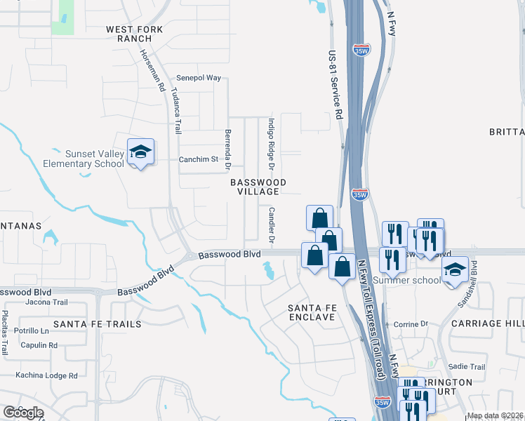 map of restaurants, bars, coffee shops, grocery stores, and more near 7484 Candler Drive in Fort Worth